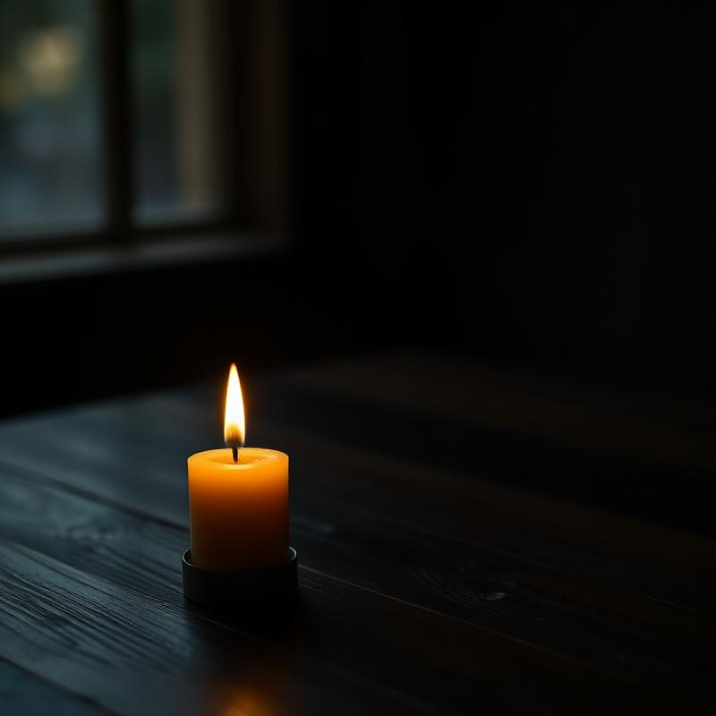 A single lit candle in the dark